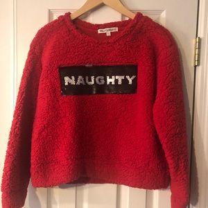 Red Naughty/Nice sweater.